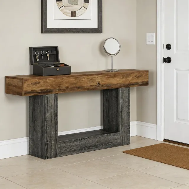 HAUSS SPOLE Consoletafel - Landelijke Stijl Met Onderplank - Voor Hal En Achter Bank - MDF - 160 Cm - Grijs En Rustiek Bruin