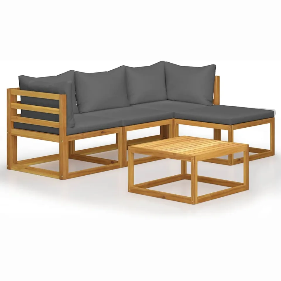 vidaXL 5-delige Loungeset met kussens massief acaciahout Bruin