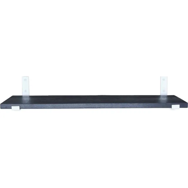 GoudmetHout Wandplank Industrieel - 200 x 25 cm Muurplank - Zwart Eiken Hout - Decoratie Wandrek & Boekenrek - Hangplank Keuken - Wall Shelf + 2 Mat Witte Plankdragers van Staal