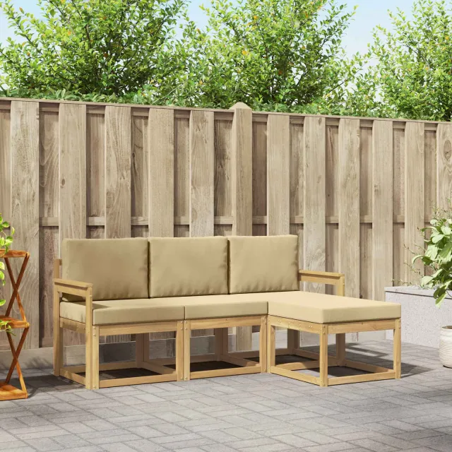vidaXL Buiten bankenset 4 st Wit en Beige 189.5 x 122.5 x 73 cm