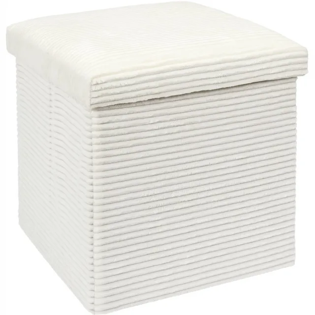 HOME DECO FACTORY Poef/hocker opvouwbaar - rib design - opbergbox - wit - polyester/mdf - 38 x 38 cm