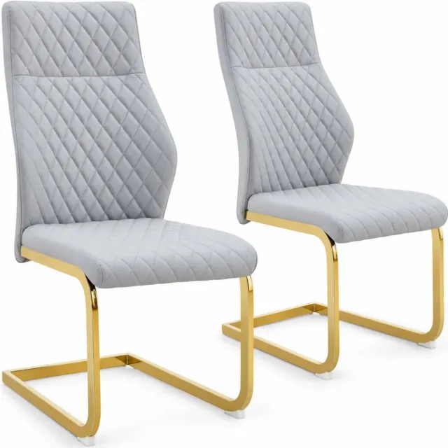 City long dragon LONG DRAGON - Eetkamerstoelen - Set van 2 - Goud / Lichtgrijs - Ruitstiksel en hoge rugleuning