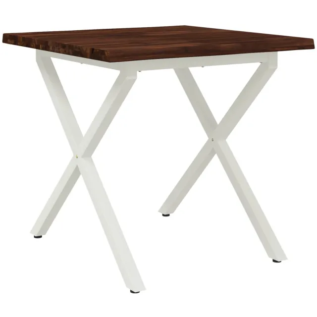 vidaXL Eettafel - met - levendige - rand - 60 - x - 55 - x - 75 - cm - Massief - Acacia - Hout Donkerbruin en Wit