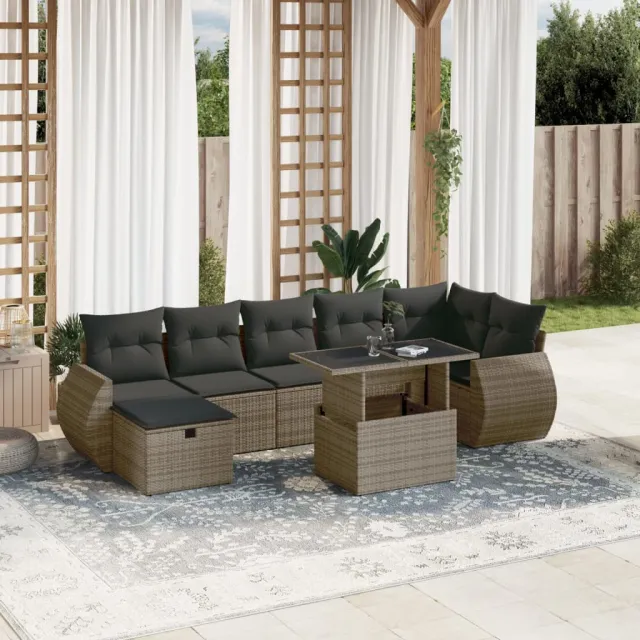 vidaXL 8-delige Loungeset met kussens poly rattan grijs, foto 2