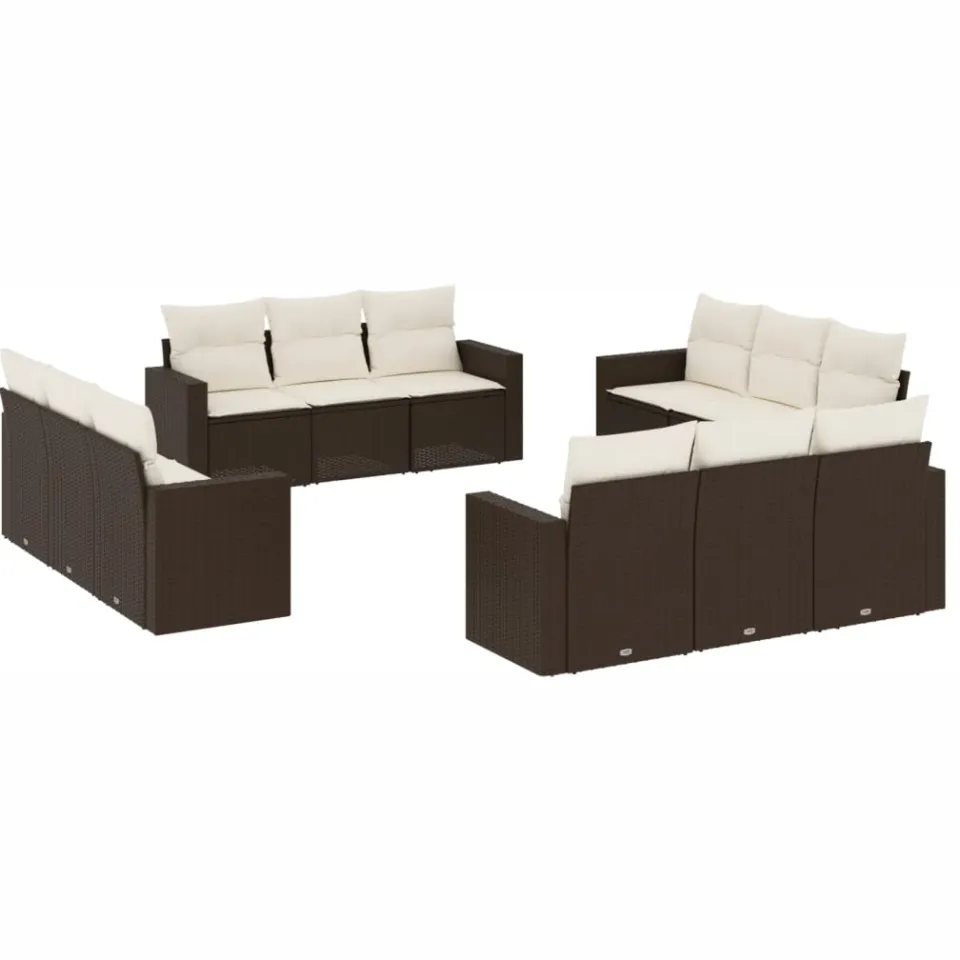 vidaXL 12-delige Loungeset met kussens poly rattan bruin, foto 3