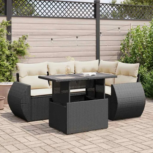 vidaXL 5-delige Loungeset met kussens poly rattan bruin, foto 2