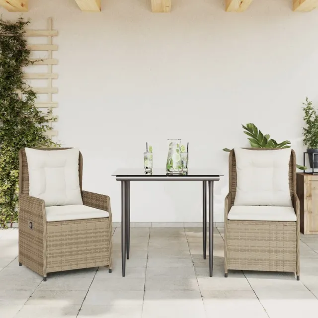 vidaXL 3-delige Tuinset met kussens poly rattan beige, foto 2