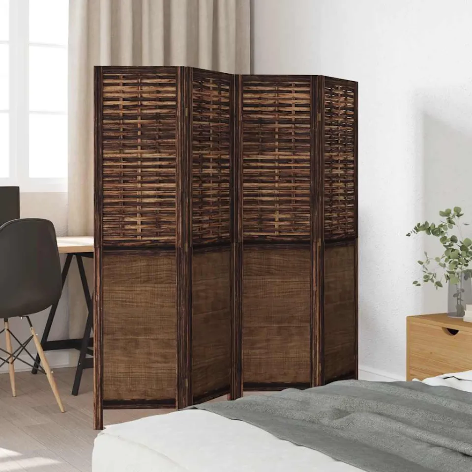 vidaXL Kamerscherm met 4 panelen massief paulowniahout donkerbruin bruin, foto 4