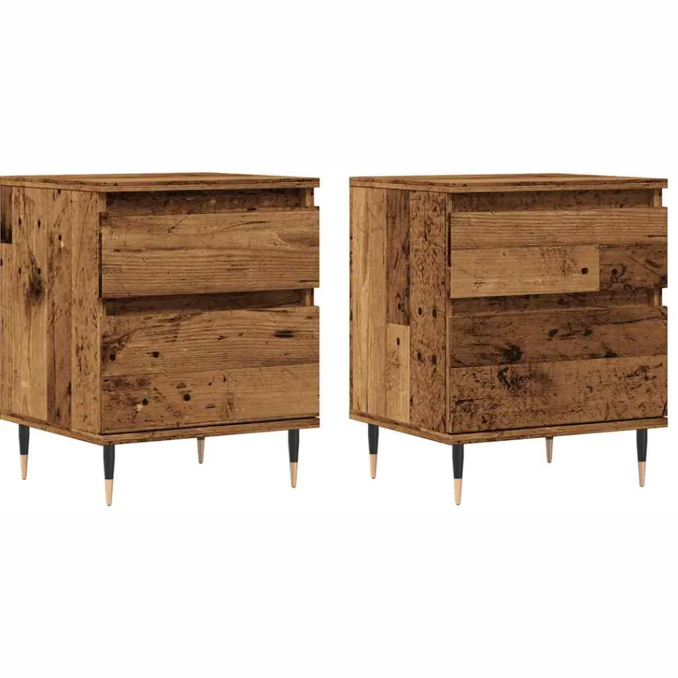 vidaXL Nachtkastjes 2 st 40x35x50 cm bewerkt hout oud houtkleurig bruin, foto 3