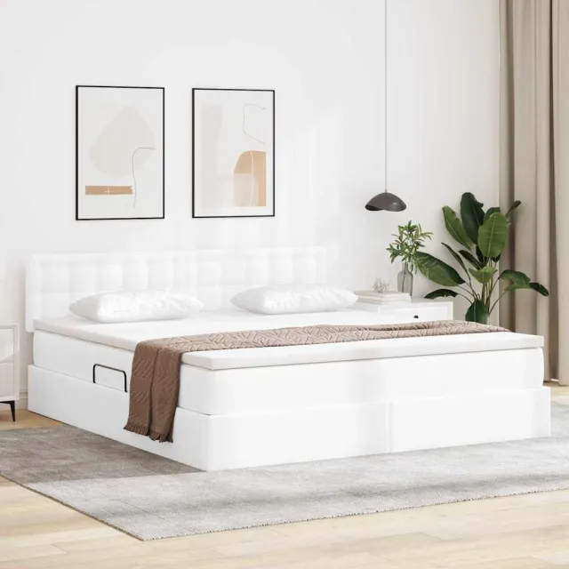 vidaXL Opbergbed met LED met matras Puur Wit 180 x 200 cm Nep Leer