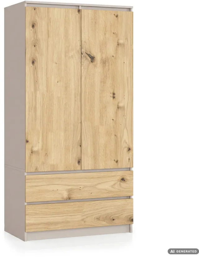 Akord Kleidingkast S90 met 2 Deuren en 2 Lades / AKORD Furniture Factory / Kasjmier - Artisan Eik / 90 x 180 x 51 cm