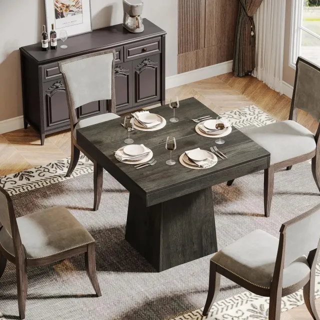 Questyr Vierkante Eettafel voor 4 Personen - 31,5‑inch Keukentafel - Compacte Eettafel met Stevige Centrale Poot - Landelijke Boerderij‑stijl zwart