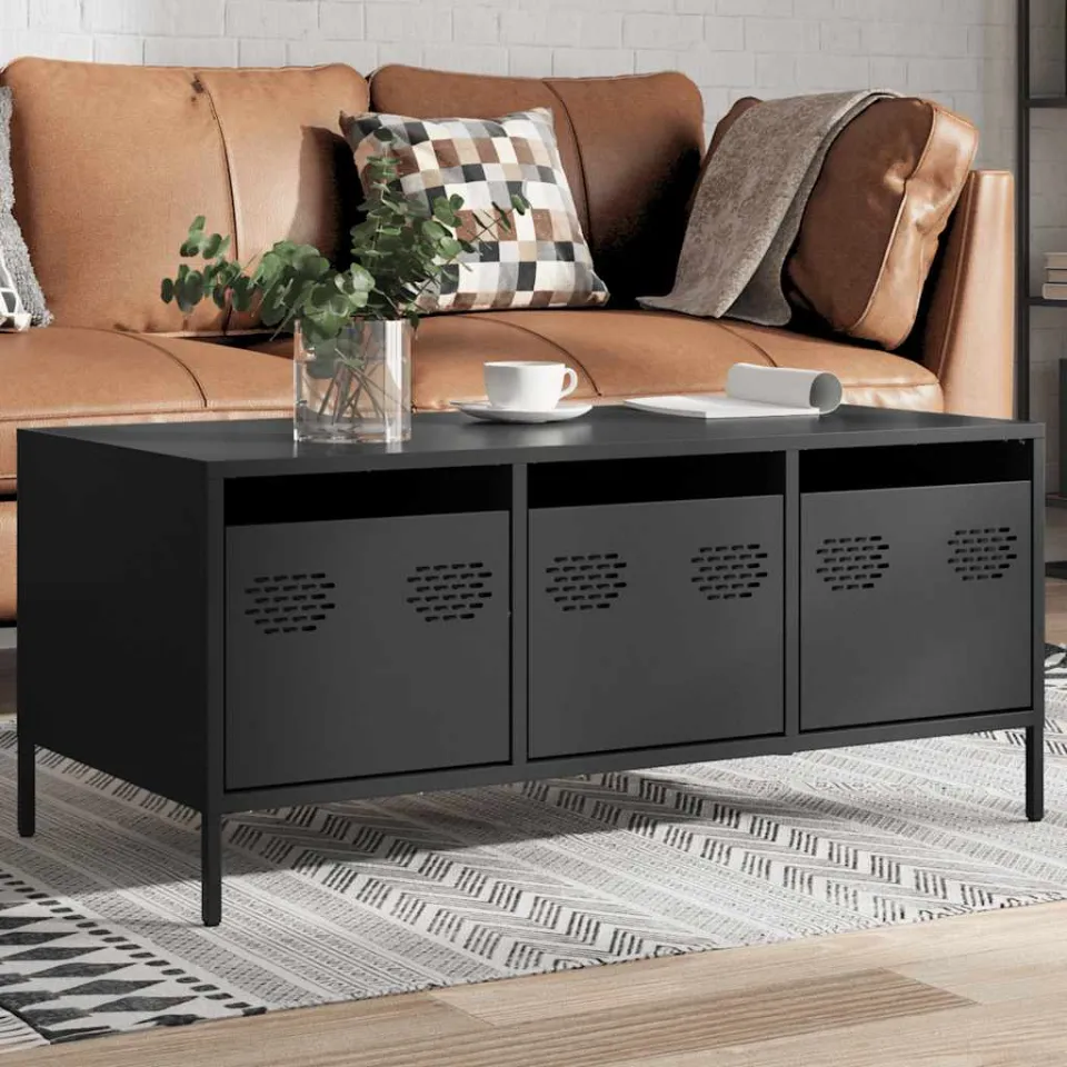 vidaXL Salontafel 101,5x50x43,5 cm koudgewalst staal zwart, foto 3