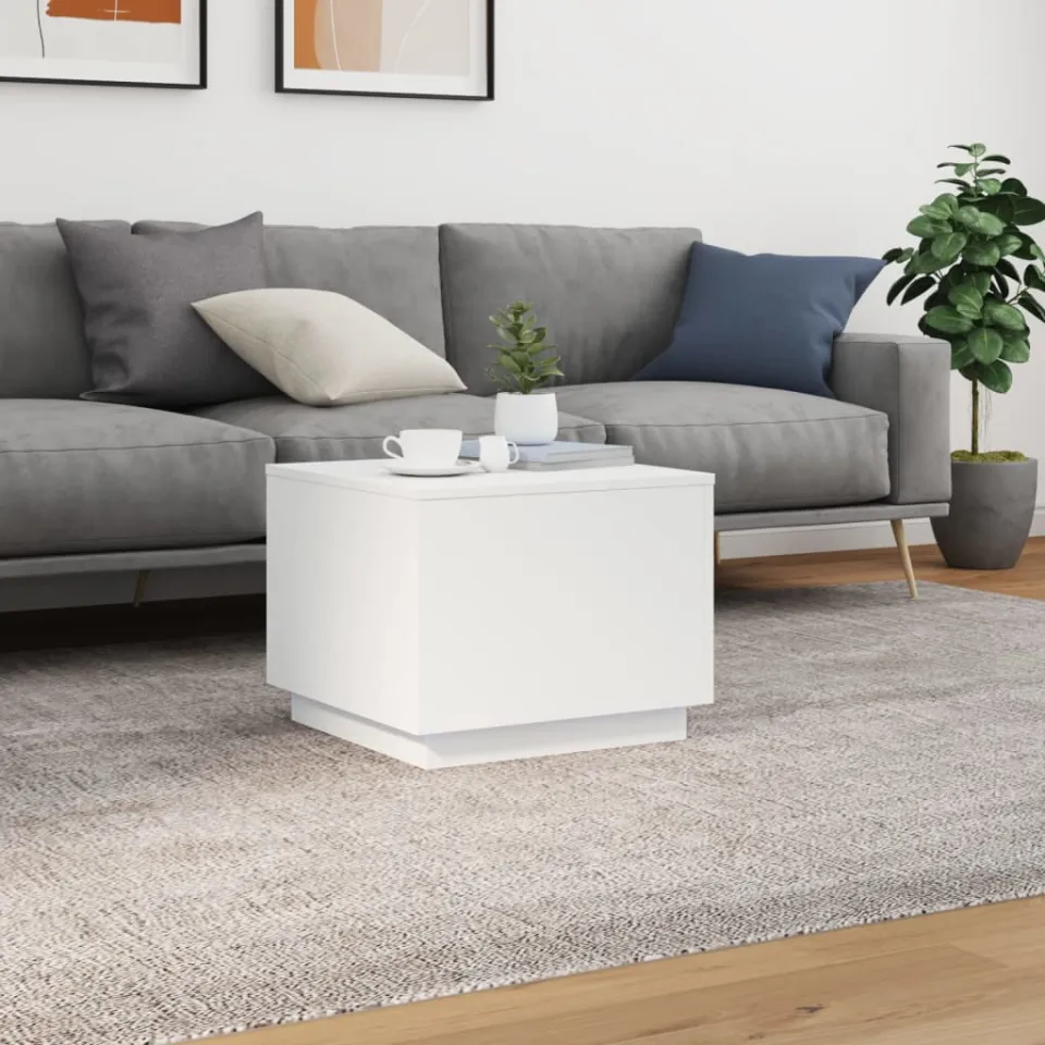 vidaXL Salontafel met LED-verlichting 50x50x40 cm wit, foto 3