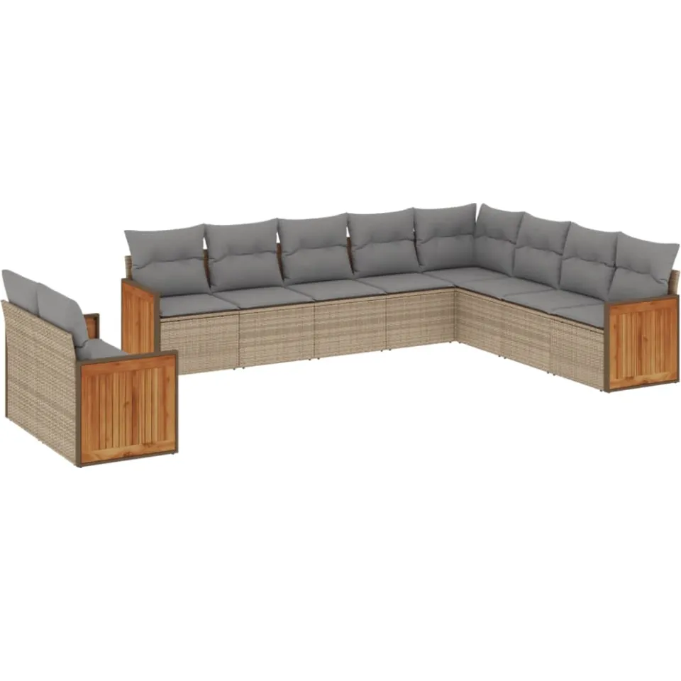 vidaXL 10-delige Loungeset met kussens poly rattan beige, foto 3
