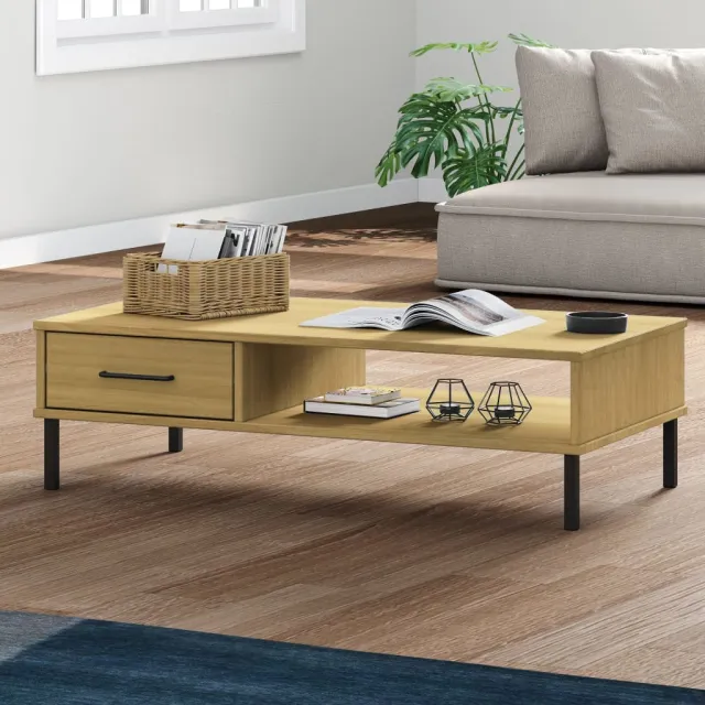 vidaXL Salontafel met metalen poten OSLO massief grenenhout bruin, foto 2