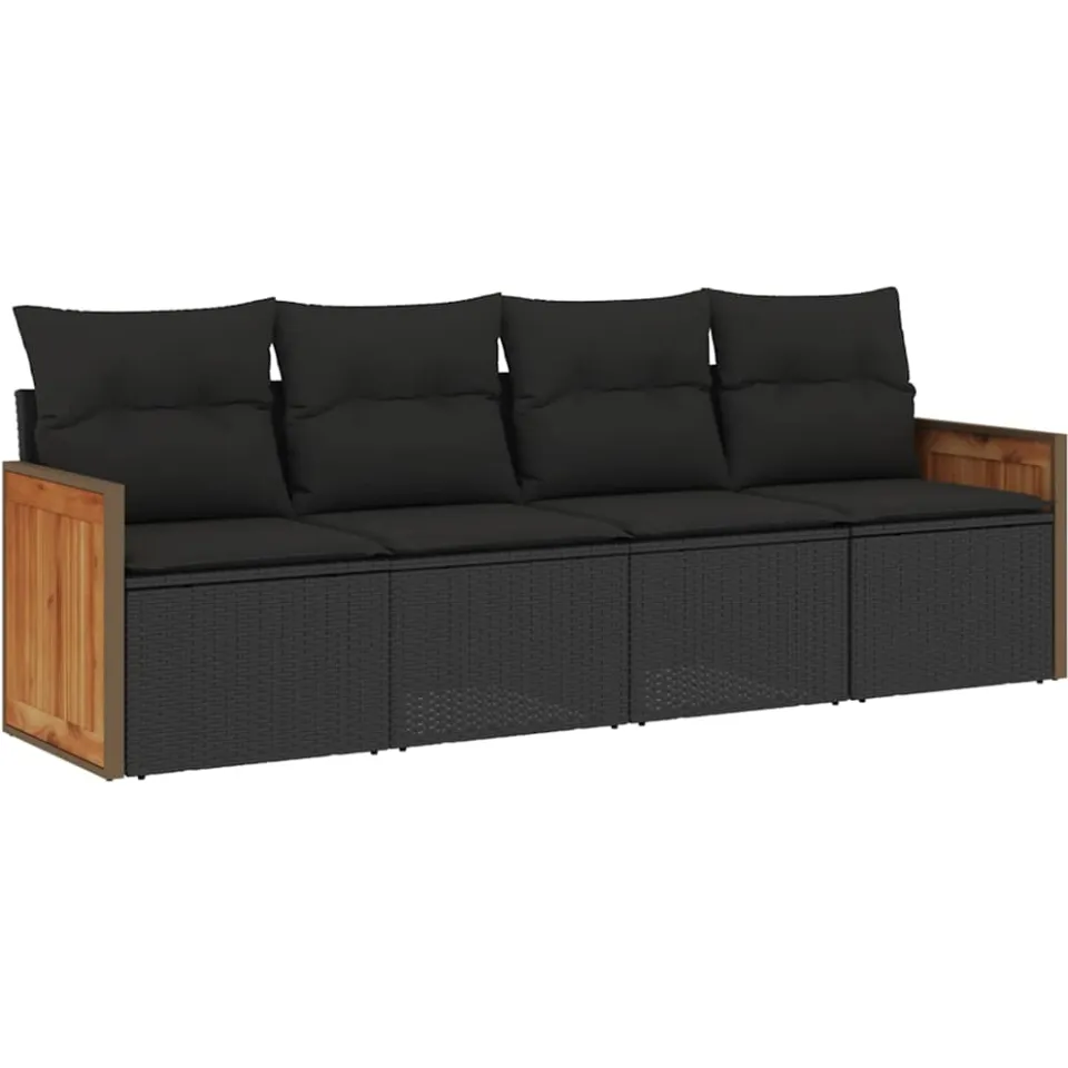 vidaXL 4-delige Loungeset met kussens poly rattan zwart, foto 3