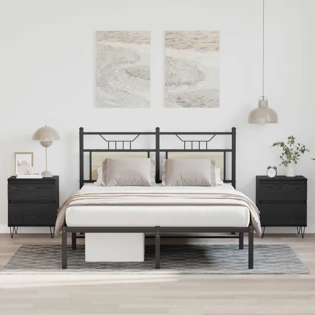 vidaXL Bed kast Zwart Eiken 40 x 35 x 50 cm Bewerkt hout, foto 2