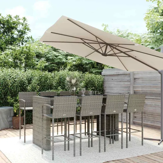 vidaXL 9-delige Tuinbarset poly rattan grijs, foto 2