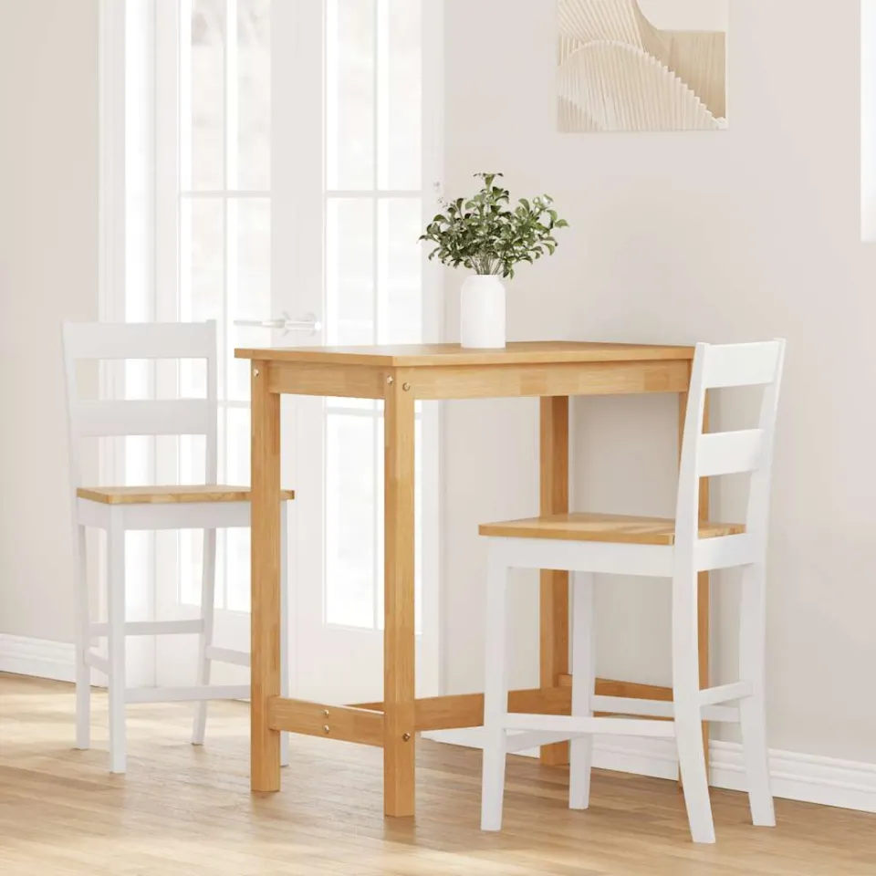vidaXL Barkrukken 2 st massief hout rubber wit, foto 3