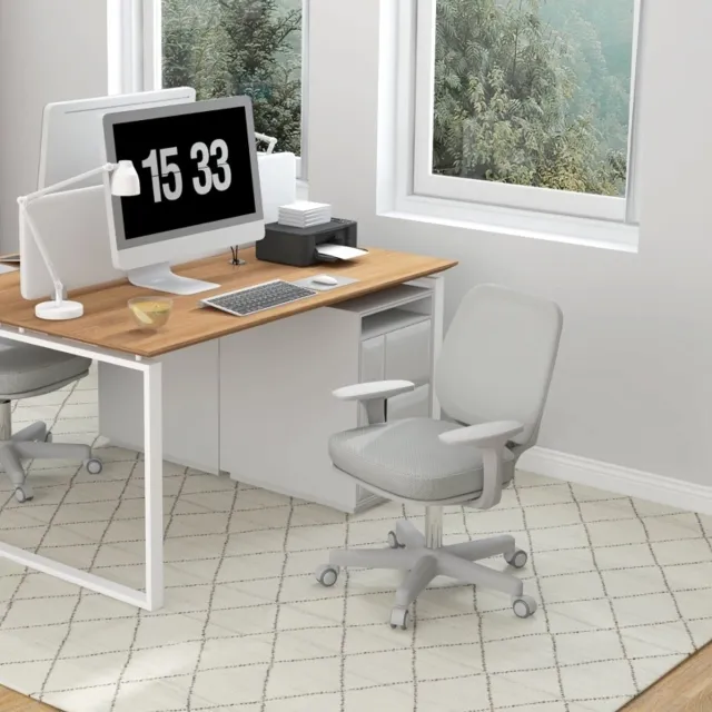 Wishdor Bureaustoel 55 x 48 x 82,5-94,5 cm draaibaar hoogteverstelbaar met armleuningen en mesh rugleuning grijs