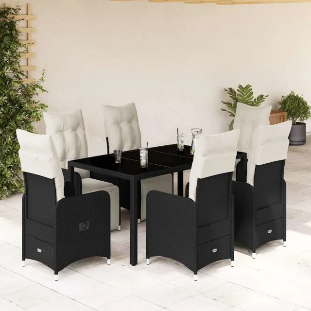 vidaXL 7-delige Bistroset met kussens poly rattan zwart