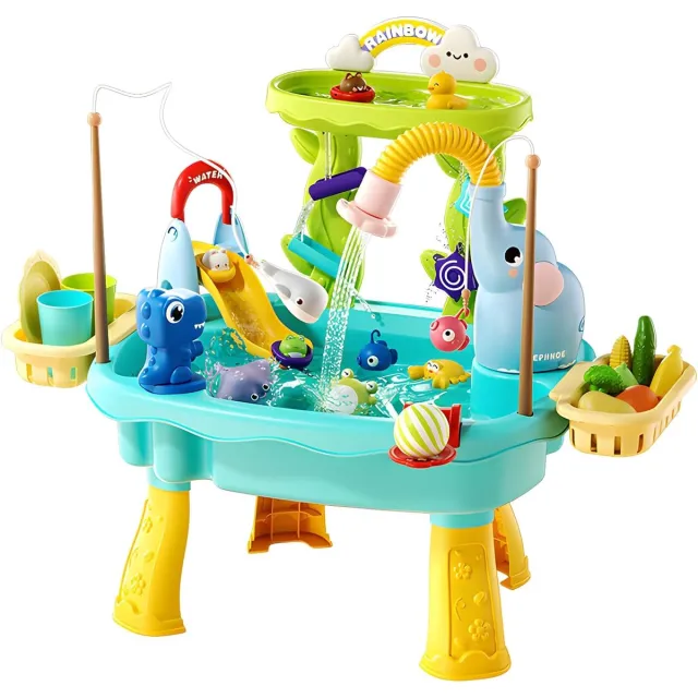 FLITI Upgrade 4-in-1 Watertafel voor Peuters 1-3 - Zintuiglijke Speeltafel met Elektrische Waterpomp & Kraan - Keuken Gootsteen met Accessoires, Visspeelgoed - Nieuw Blauw - 1 Stuk