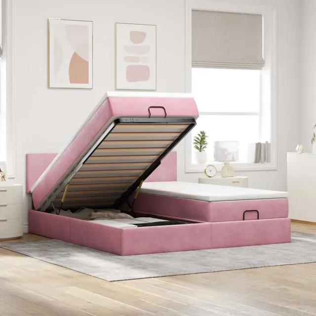 vidaXL Ottoman bed met matrassen en LED's 180x200cm fluweel roze