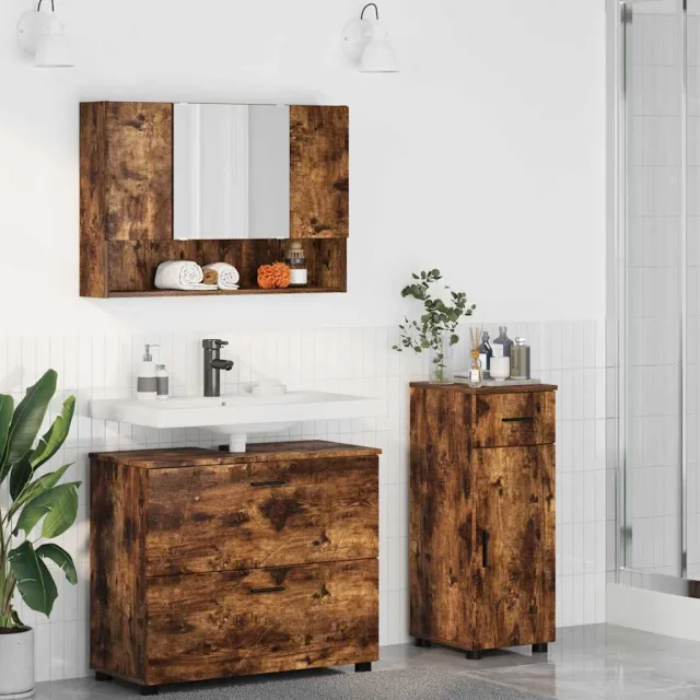 vidaXL Badkamermeubelset 3 st Gerookt eiken Geperst Hout en Metaal, foto 2