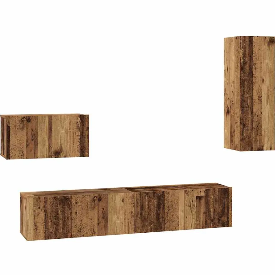 vidaXL Wand TV Kast 4 st Oud Hout Bewerkt hout bruin, foto 3