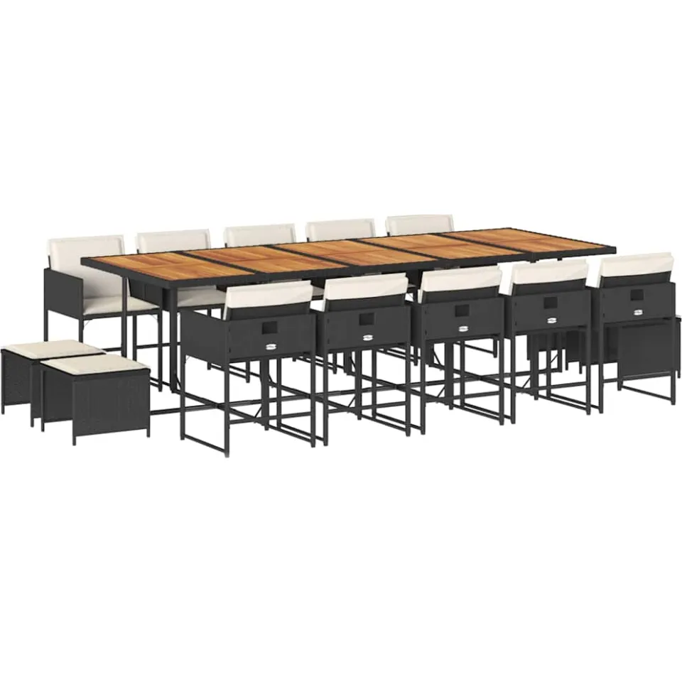 vidaXL 15-delige Tuinset met kussens poly rattan zwart, foto 4