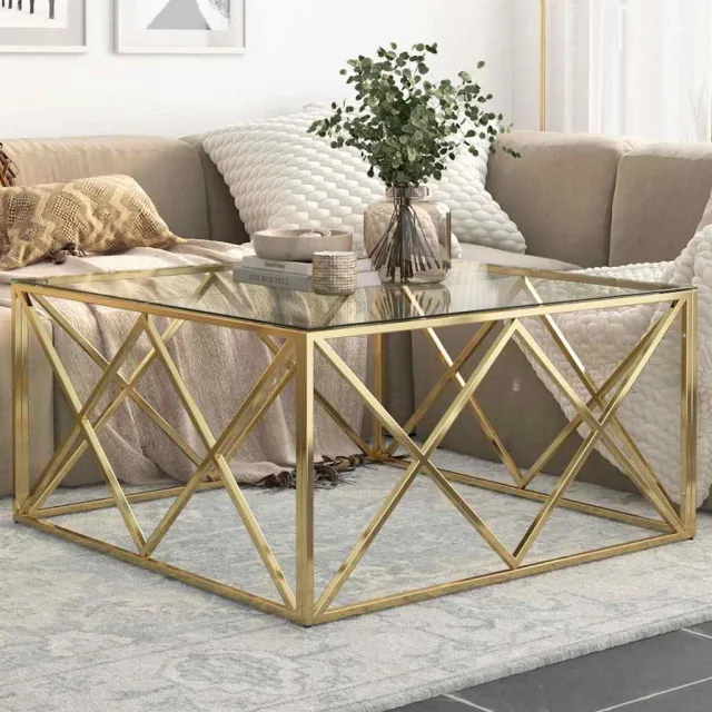 vidaXL Salontafel roestvrijstaal en gehard glas goudkleurig, foto 2