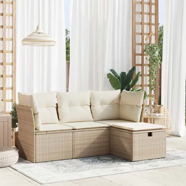vidaXL 4-delige Loungeset met kussens poly rattan beige, foto 2