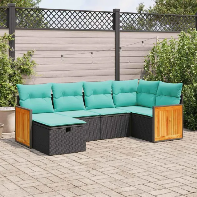 vidaXL 6-delige Loungeset met kussens poly rattan zwart, foto 2