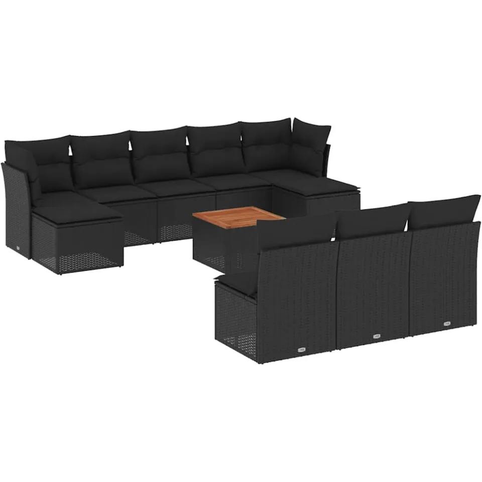 vidaXL 11-delige Loungeset met kussens poly rattan zwart