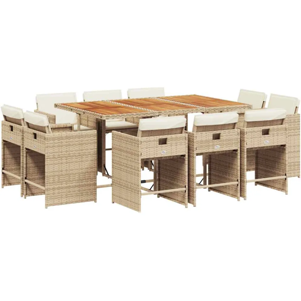 vidaXL 11-delige Tuinset met kussens poly rattan beige