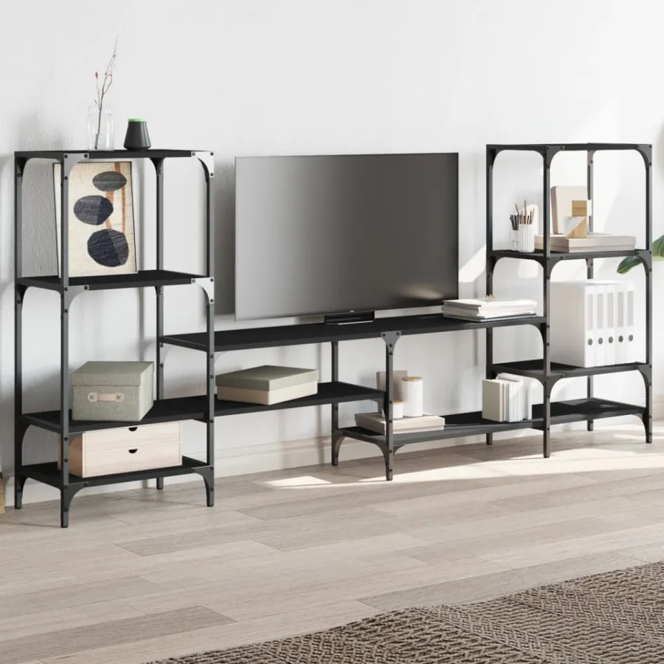 vidaXL Tv-meubel 206,5x28,5x95 cm bewerkt hout zwart, foto 3
