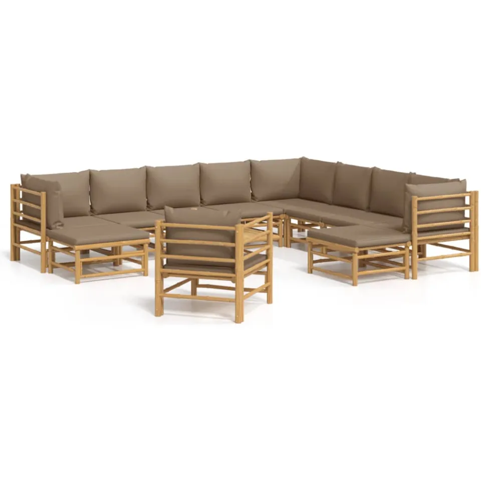 vidaXL 12-delige Loungeset met kussens bamboe taupe Bruin