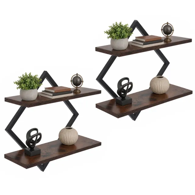 PIPIPOXER Wandplank - Zwevende - Wandrek - Boekenplank - set van 2 -voor woonkamer, slaapkamer, keuken - Hout - Bruin