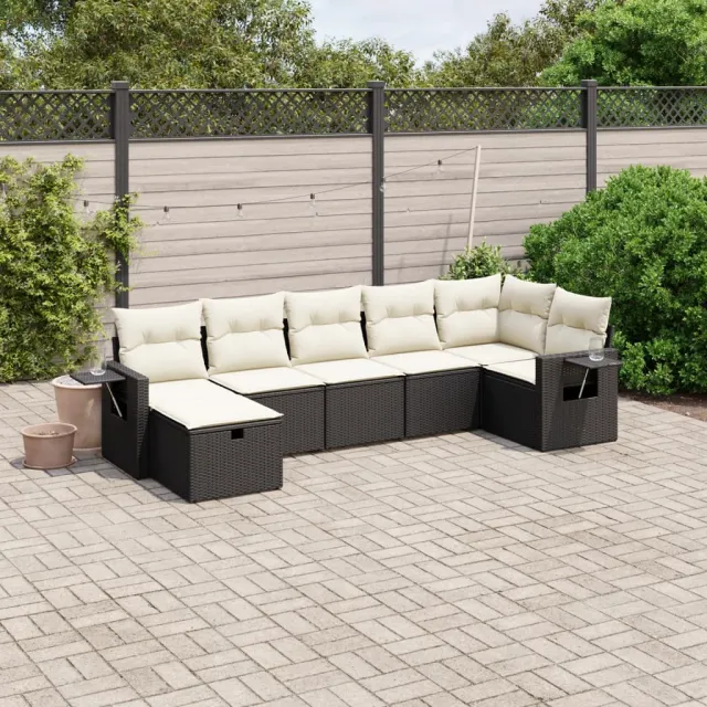 vidaXL 7-delige Loungeset met kussens poly rattan zwart, foto 2