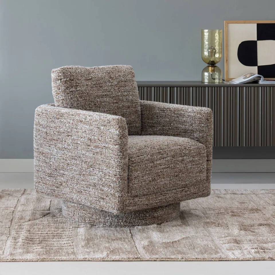 WOOOD Oska Draaifauteuil - Melange Stof - Bruin - 64x78x79, foto 4