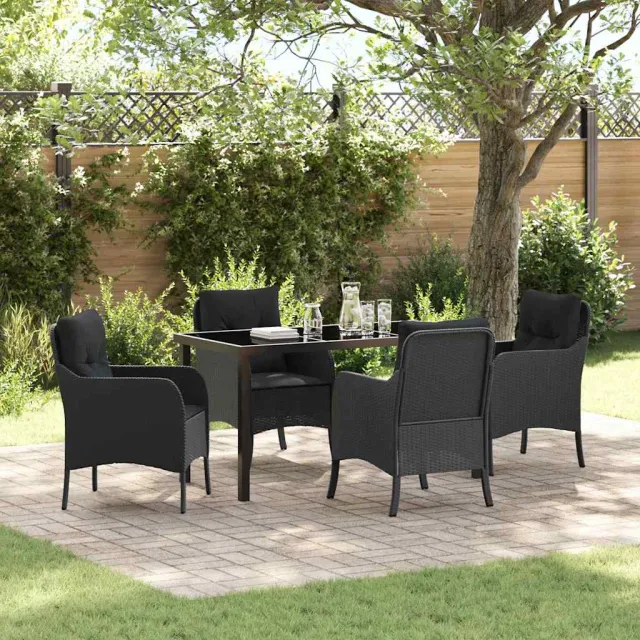 vidaXL Tuin eettafelset 5 st Zwart poly rattan, foto 2