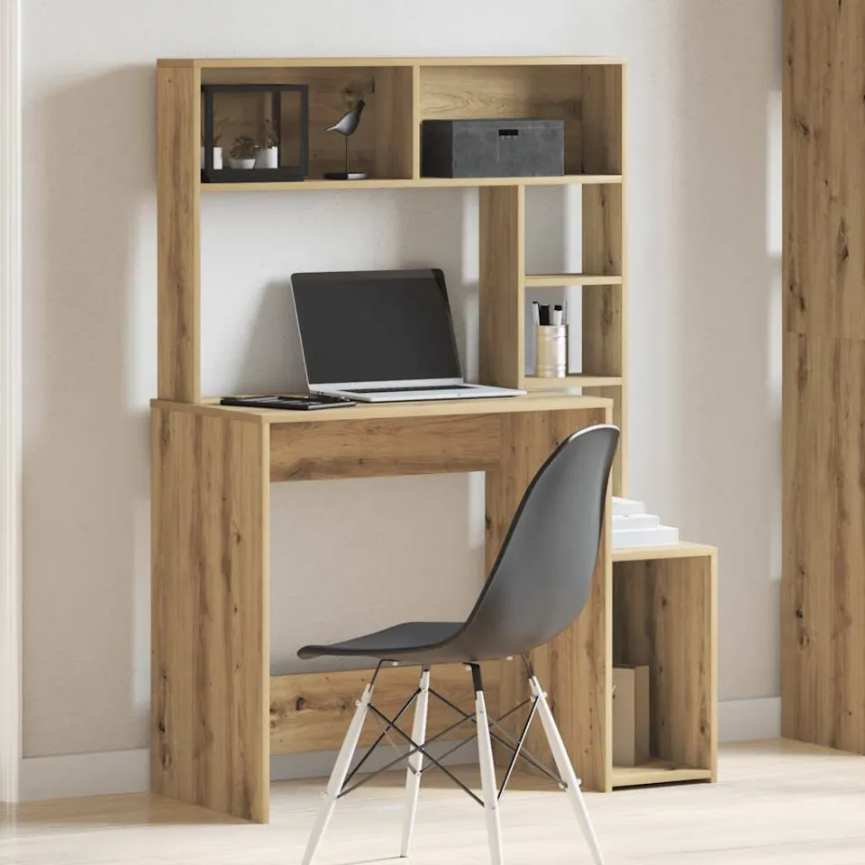 vidaXL Bureau met schappen 100x45x140 cm bewerkt hout artisanaal eiken, foto 2