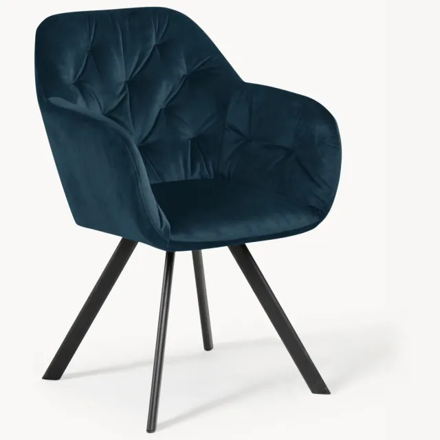 AC Design Draaibare fluwelen armstoel Lucie Blauw, Zwart