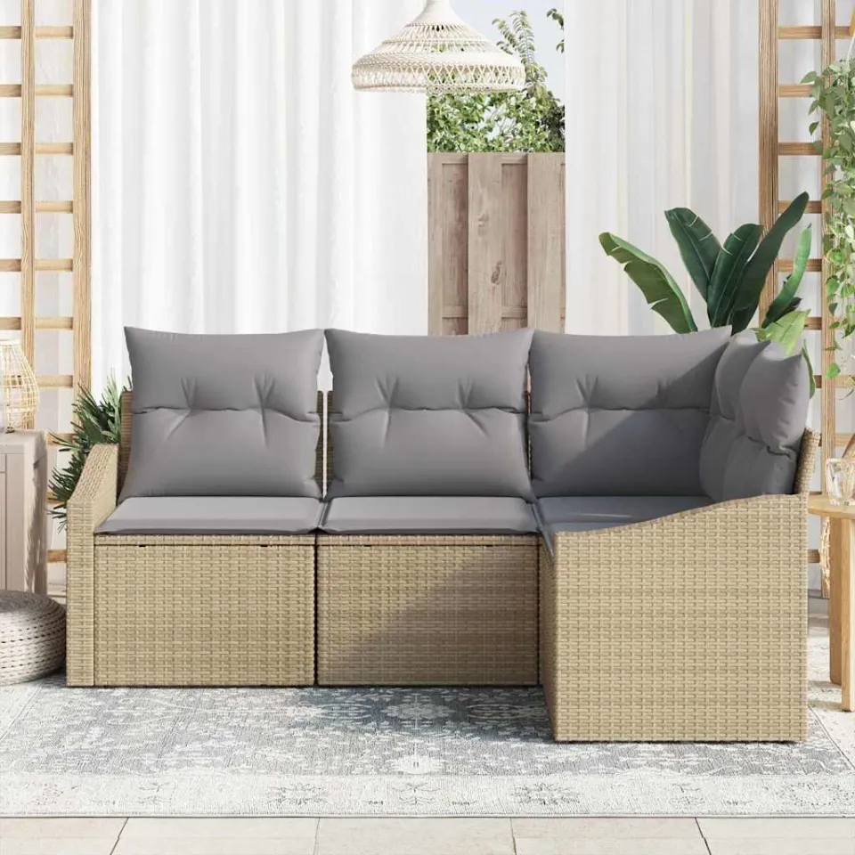vidaXL Tuinbankenset 4 st Beige en Licht Grijs poly rattan, foto 3