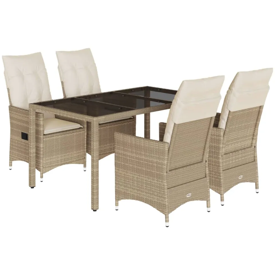 vidaXL 5-delige Tuinset met kussens poly rattan beige, foto 3