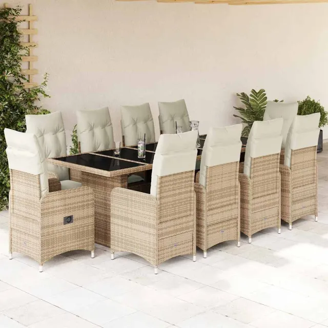 vidaXL 11-delige Bistroset met kussens poly rattan beige, foto 2