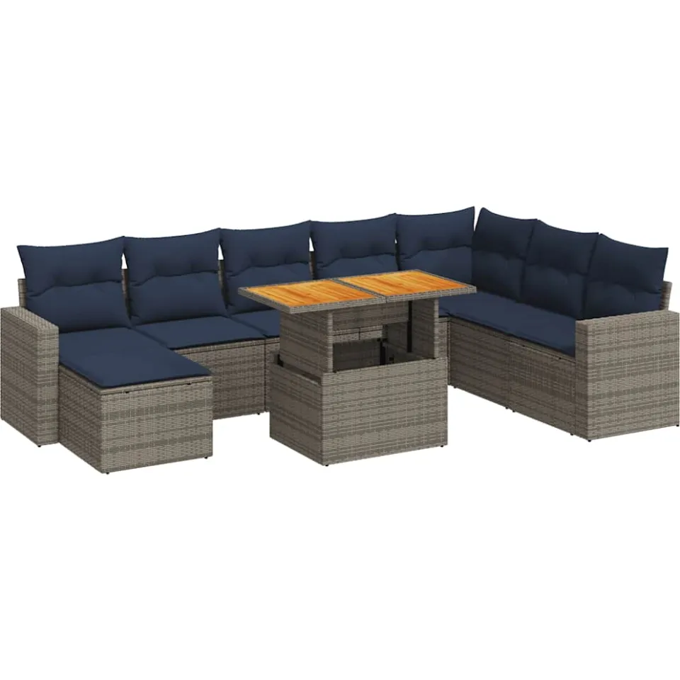 vidaXL 9-delige Loungeset met kussens poly rattan grijs, foto 3