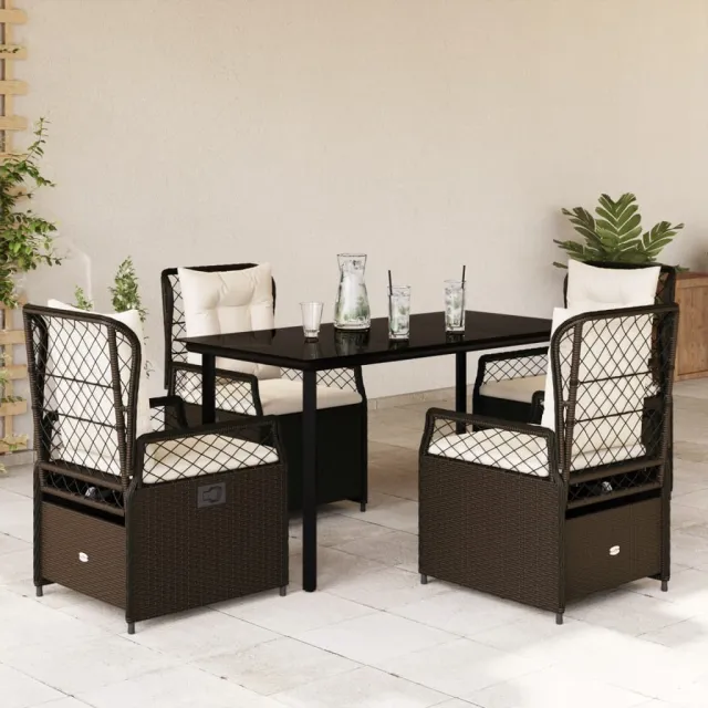 vidaXL 5-delige Tuinset met kussens poly rattan bruin