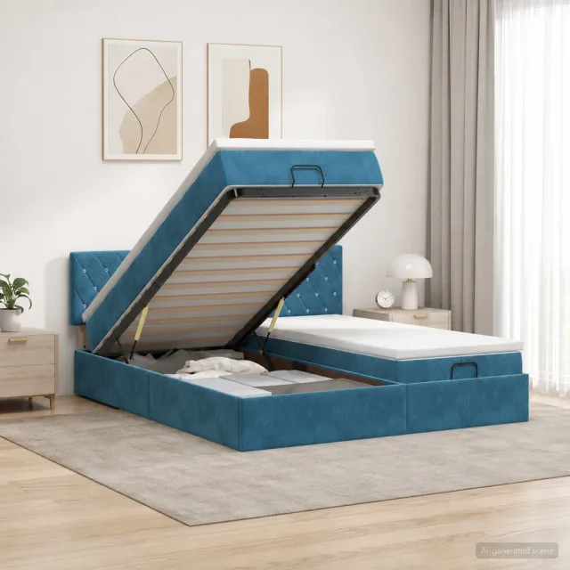 vidaXL Ottoman Bed met Matrassen en LED Donkerblauw 200 x 200 cm